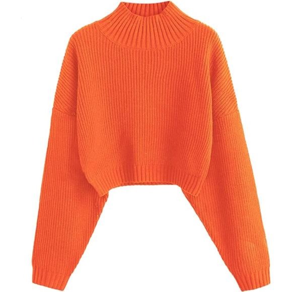 Sweaters Cropped Turtleneck Sweater Lantern Sleeve Pullover - Main Image